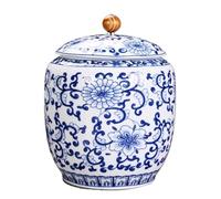 Boîte à Thé Ceramic Tea Caddy with Large Capacity, Landscape Blue and White Porcelain Tea Box, Pu'er Black Tea Universal Sealed Multifunctional Storage Jar Tea Cans(D)