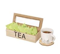 Boîte À Thé - Coffret En Bois Compartimenté - Organisateur De Sachets De Thé | Rangement De Table Avec 3 Compartiments Gravés | Stockage Élégant Pour Bureau, Salon, Chambre, Organisateur De Bureau
