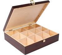 Boîte à thé - Creative Deco - Bois Brun Marron - 12 Compartiments - 29x25x7,5cm - Amovibles