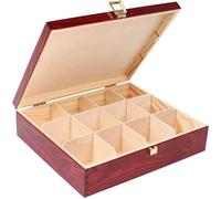 Creative Deco Boite a The en Bois Rouge - Boite de Rangement Sachet - 29 x 25 x 7,5 cm - 12 Cases - Boîte à Thé - Rangement Cuisine