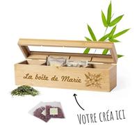 Boite a the en bois BAMBOU - Boite a the en bois personnalisée Prénom, Message et Logo [ Boite a the compartimentee ]