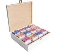 Boîte à thé en bois blanc - CREATIVE DECO - 29 x 25 x 7,5 cm - 12 compartiments - Diviseurs amovibles