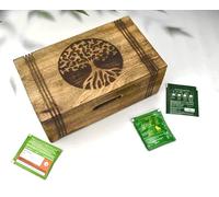 Boîte à thé en bois - Boîte à thé pour sachets de thé - Coffre à thé en bois dur gravé avec 6 compartiments - Boîte de rangement multifonction - Boîte à thé en bois - 25,4 x 15,2 cm