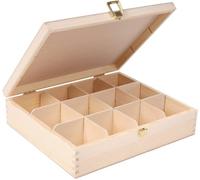 Boîte à Thé en Bois Non Peint - Creative Deco - 29 x 25 x 7,5 cm - 12 Compartiments - Rangement Cuisine