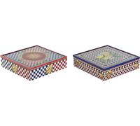 Boîte à thé Home ESPRIT Bleu Rouge Coloré Métal Cristal Bois MDF 24 x 24 x 6,5 cm (2 pièces)