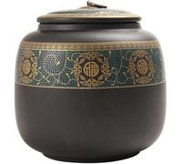 Boîte à thé, pot en céramique, Boîte de rangement en céramique, service à thé chinois rétro, pot simple for, organisateur(Green,18.4x21.5cm)