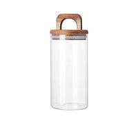 Boîte à thé Récipient de stockage de thé en verre transparent, récipients de stockage alimentaire avec couvercle hermétique en bois et poignée pour servir le thé, le café, le miel Boîte à thé (1500 ml