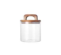 Boîte à thé Récipient de stockage de thé en verre transparent, récipients de stockage alimentaire avec couvercle hermétique en bois et poignée pour servir le thé, le café, le miel Boîte à thé (560 ml)