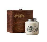 Boîte à thé Récipient de stockage de thé en vrac en céramique Pot à double couche avec couvercle en étain Pot scellé Service à thé chinois rétro Coffret cadeau à un seul pot Boîte à thé(B)