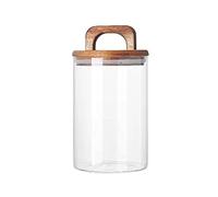 Boîte à thé Récipients de stockage de thé en verre transparent, récipients de stockage d'aliments avec couvercle hermétique en bois et poignée pour servir le thé, le café, le miel Boîte à thé (1000 ml