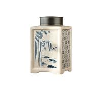 Boîte à thé rétro peint à la main peinture de paysage en céramique pot de thé en vrac ménage grand pot scellé récipient de service à thé Conteneur de stockage (A,15X8,8CM-01)