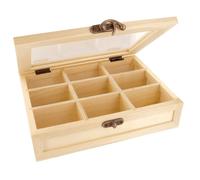 Boite à thé/tisane en bois 9 compartiments 21,5 x 18 H 4,6 cm