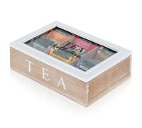 Boîte à thé - Vilde - 24,5x16x7 cm - 6 compartiments - MDF blanc rustique