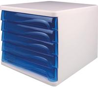 boîte à tiroirs helit, 5 tiroirs, blanc/bleu-transparent