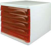 boîte à tiroirs helit, 5 tiroirs, blanc/rouge-transparent
