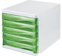 boîte à tiroirs helit 5 tiroirs blanc/vert transparent