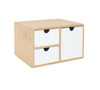 Boîte à tiroirs Relaxdays, en bambou et MDF, 3 tiroirs, H x L x P : 15 x 25 x 20 cm, organisateur bureau, blanc/nature