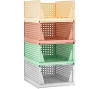 Boîte à tiroirs Yorbay, lot de 4, organisateur de penderie empilable, boîte de rangement sur étagère, séparateur de tiroirs empilables couleur (Grand : 43 x 33 x 19 cm)