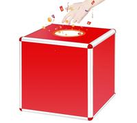 Boîte à tombola transparente de loterie, 25 cm, avec alliage d'aluminium, carrée, boîte de rangement pour collecte de fonds (rouge)