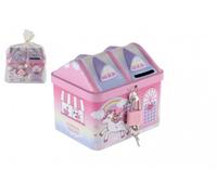 Boîte à trésors maison licorne avec serrure 11x9cm rose