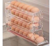Boîte à Œufs à Glissière Automatique - Range-Œufs Empilable 4 Niveaux en PP, Capacité 30 Œufs, Gain de Place, Facile à Nettoyer, pour Porte de Réfrigérateur, Couleur Transparente