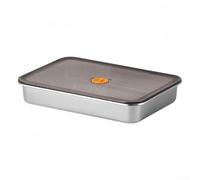 Boîte à viande en acier inoxydable de grande capacité avec couvercle hermétique pour réfrigérateur pour garder les aliments frais et protégés (30 x 21 x 5 cm)