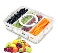 Boite Alimentaire avec Couvercle & 4 Compartiments Amovibles, Containers Rangement Réfrigérateur Portables, Plateau Fruits Transparent, Boîtes Collation Réutilisable pour Légume, Noix, Bonbons, Salade