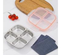 Boîte alimentaire étanche en acier inoxydable multi-compartiments pour réfrigérateur et voyage, pour stocker des collations et des portions de repas (B)