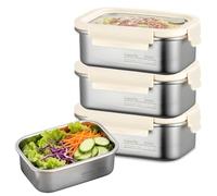Boîte Alimentaire Inox, 3 Pièces Boîtes de Conservation Alimentaire Hermétiques, Boîte Hermétique Alimentaire Empilable avec Couvercle, Boîte Inox Réutilisable, Boîte Alimentaire 800ml pour Repas