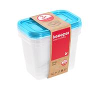 keeeper Lot de 3 Boîtes Fraîcheur, 3 x 1 l, 15,5 x 10,5 x 11,5 cm, Fredo Fresh, Bleu Transparent