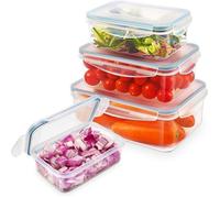 YASHE Boîte Alimentaire Set, 4 Pièces Boîtes Alimentaires Plastique Réutilisables avec Couvercles Hermétiques, Sans BPA, 100% Étanche