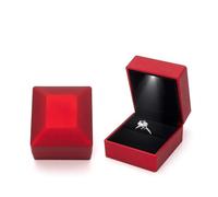 Boite Alliance Mariage Boîte à bagues avec lumière, boîte à bijoux en diamant, boîte de rangement for bagues de mariage, organisateur de bijoux(Red)