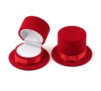 Boite Alliance Mariage Boîte à bijoux rouge/noire en forme de haut-de-forme, velours, for alliances et colliers(Red)