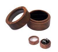 Boite Alliance Mariage, Ecrin Bague Boîte à Bagues en Bois pour 2 Bagues, Rond Boîte de Rangement, Idéale pour Fiançailles Mariage et Cadeau de Saint-Valentin Boîte à Alliances Compact et Élégant