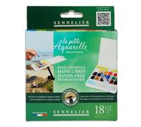 Peinture aquarelle - Fine - Boîte 18 demi-godets - Sennelier - La petite aquarelle - Mains libres