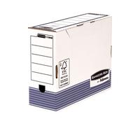 Boîte Archive Fellowes 1130902 Papier Bleu/Blanc A4, Dimensions Internes 93x330x249mm, Fermeture Bouton Pression, Classeur à Levier, Lot de 10