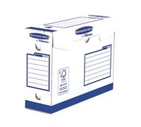 Boîte Archives Fellowes 4472702 Papier Bleu/Blanc, Format A4, Dos 95mm, Int. 95x330x244mm, Classeur à Levier, Fermeture Bouton Pression, Lot de 20