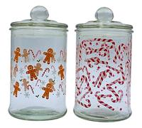 Boîte aromatique, boîte de conservation, récipient en verre avec motif de Noël, boîte à biscuits avec motif pain d'épices et sucre d'orge, H x Ø : 19 x 10 cm, capacité : 600 ml par verre, contenu de