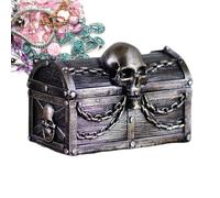 Boîte Au Trésor - Boîte À Bijoux En Résine | Étui De Stockage Des Pirates Avec Des Chaînes De Crâne Trinket | Pirate CHOSE Rangement Boîtes Pour Pirates Party Favors, Birthday Halloween Christmas Cade
