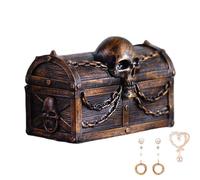 Boîte Au Trésor - Boîte À Bijoux En Résine | Étui De Stockage Des Pirates Avec Des Chaînes De Crâne Trinket | Pirate CHOSE Rangement Boîtes Pour Pirates Party Favors, Birthday Halloween Christmas Cade