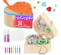 Boîte au trésor en bois à peindre, DIY Boîte à Bijoux en Forme de Coeur Avec Miroir, Mini coffre au trésor boîtes en bois, Peindre votre propre coffre en bois en forme de cœur pour enfants