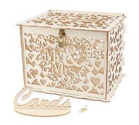 Boîte aux Cartes de Mariage en Bois Creuse avec Serrure Boîtes à Cadeaux Rustique pour Réception de Mariage Fête d’anniversaire, Mr & Mrs