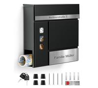 Boîte aux Lettres Anthracite avec Gravure, 2 en 1, en Acier Inoxydable, Plaque Nominative et Numéro de Maison, avec Compartiment à Journaux et Serrure (2 clés)