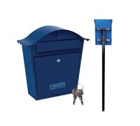 Boîte aux lettres avec support, plaque nominative et 2 clés, acier bleu, 37 x 36 cm