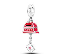 Boîte aux lettres d'amour Angleterre USA Lettre de courrier classique Oldschool - Charm en argent sterling 925 pour bracelet à breloques Pendentif Bijoux Cadeau