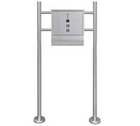 Boîte aux lettres en acier inoxydable avec support, verrouillable avec serrure et clé, résistante aux intempéries avec porte-journaux, rabat 25 x 3,6 cm, inoxydable pour jardin, maison, clôture et
