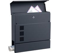 Boîte aux lettres Kahla 37 x 37 x 11 cm Boîte postale avec tube porte-journaux Boîte aux lettres murale avec 3 fenêtres Verrouillable avec 2 clés Acier anthracite