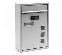 Wiltec Boîte aux Lettres Murale Argentée pour courrier, 215 x 90 x 320 mm, Revêtement par Poudre, avec Serrure à Combinaison, Fente, Porte-nom et fenêtres