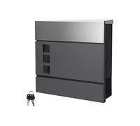 Boîte aux lettres anthracite/argent casier à journaux compartiment 3 fenêtres