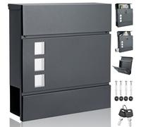 Boîte aux lettres murale acier zingué anthracite tube journaux clés courrier nom